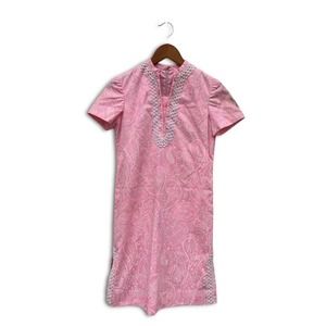 50s PINK shift dress sleeveless BUTTERFLY Knee Length